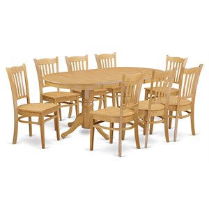 east west furniture vancouver 9-piece wood dining table and chair set in oak