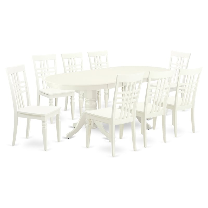 East West Furniture Vancouver 9-piece Wood Table and Dining Chairs in White