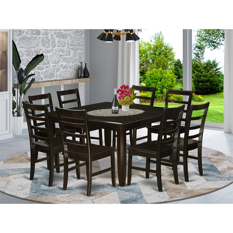East West Furniture Parfait 9-piece Dining Set with Wood Seat in Cappuccino