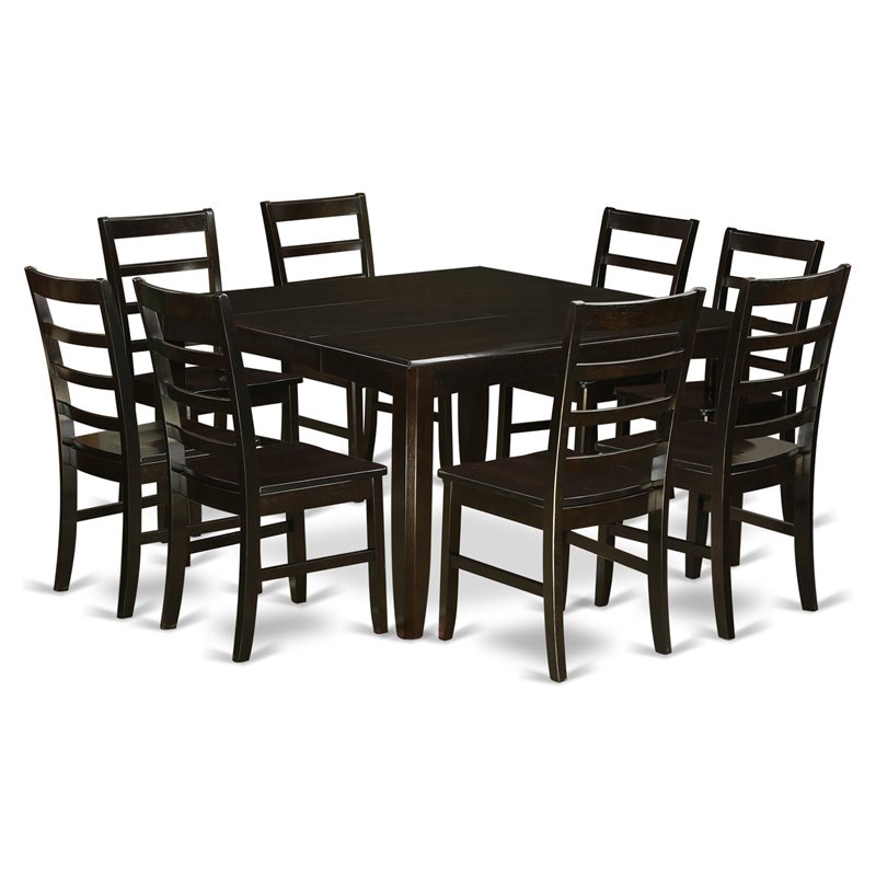 East West Furniture Parfait 9-piece Dining Set with Wood Seat in Cappuccino