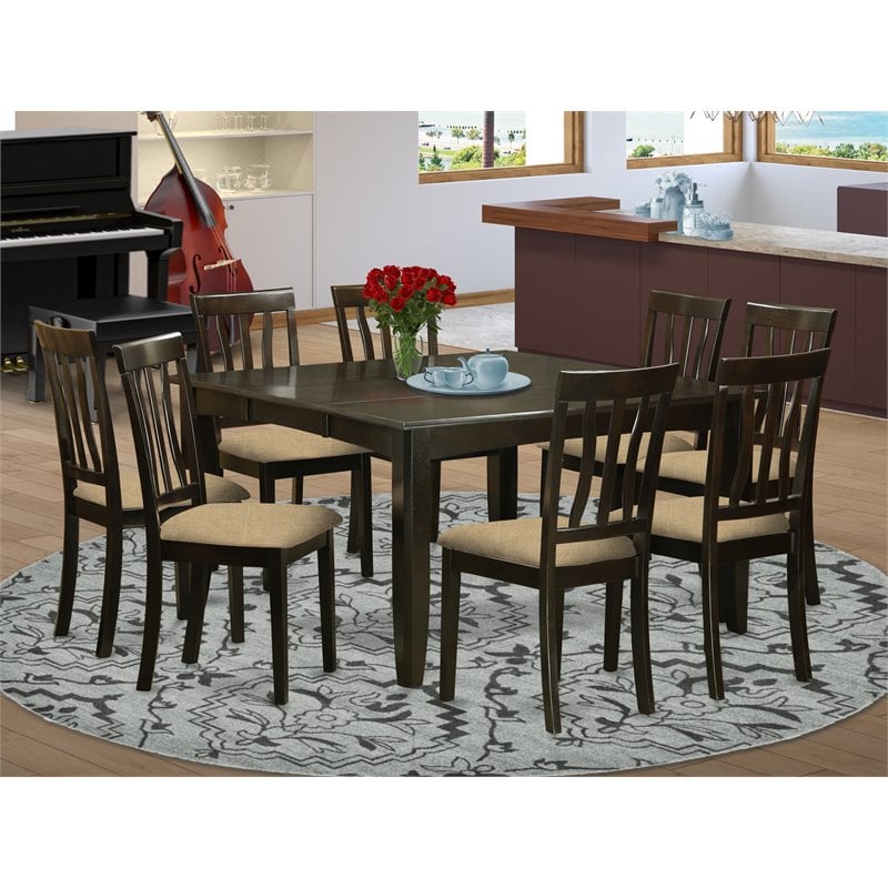East West Furniture Parfait 9-piece Dining Set with Fabric Seat in Cappuccino
