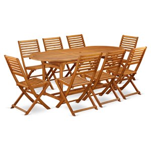 East West Furniture Beasley 9-piece Wood Patio Set in Natural Oil