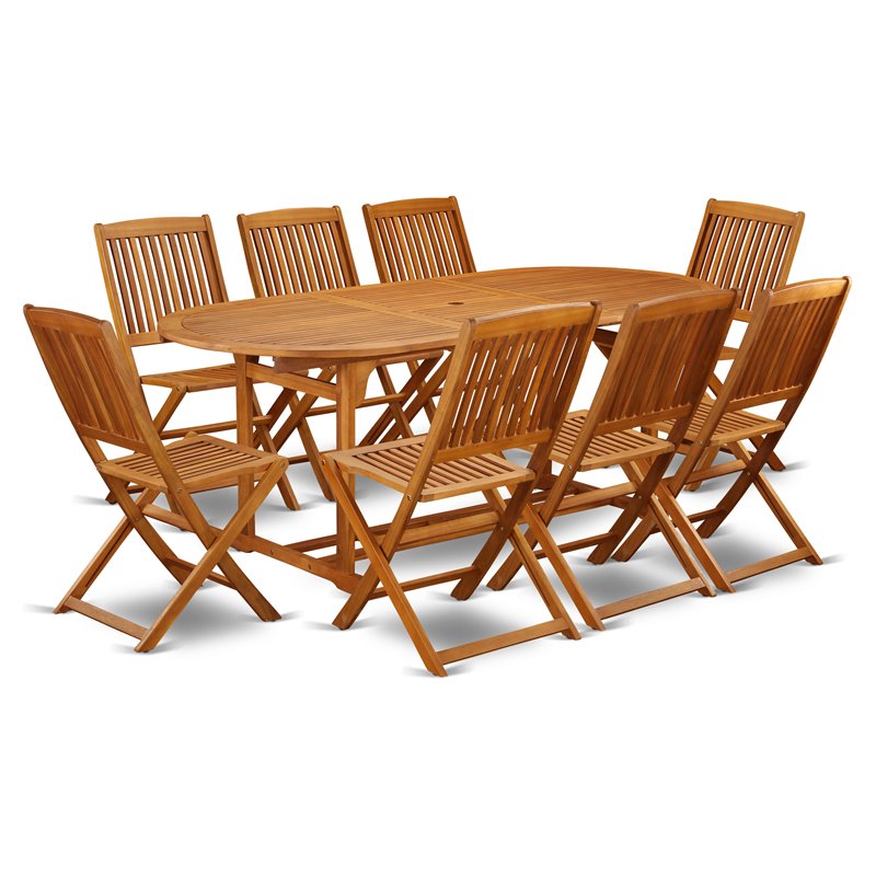 East West Furniture Beasley 9-piece Wood Outdoor Set in Natural Oil