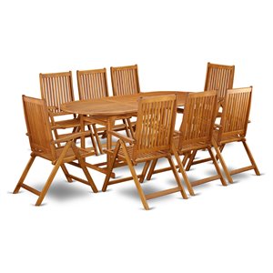 East West Furniture Beasley 9-piece Wood Backyard Set in Natural Oil