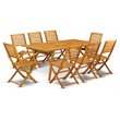 East West Furniture Denison 9-piece Wood Outdoor Dining Set in Natural Oil