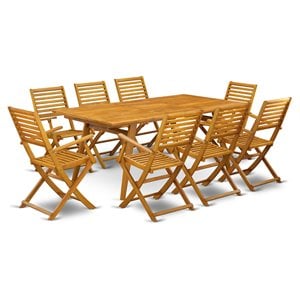 East West Furniture Denison 9-piece Wood Patio Set in Natural Oil