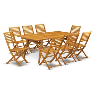 East West Furniture Denison 9-piece Wood Outdoor Set in Natural Oil