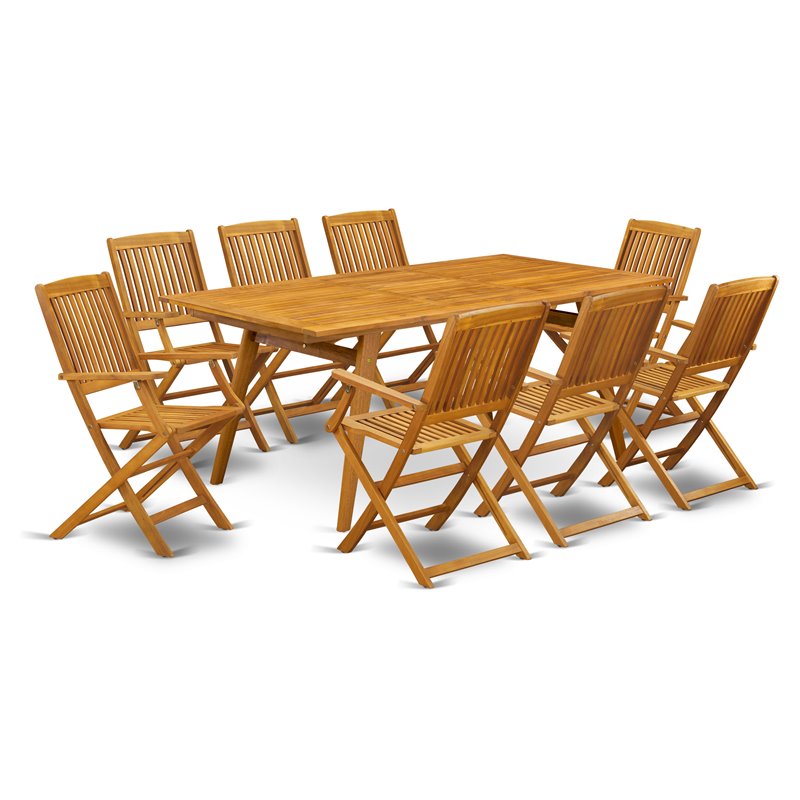 East West Furniture Denison 9-piece Wood Outside Patio Dining Set in Natural Oil