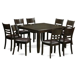 east west furniture parfait 9-piece dining set with leather chairs in cappuccino