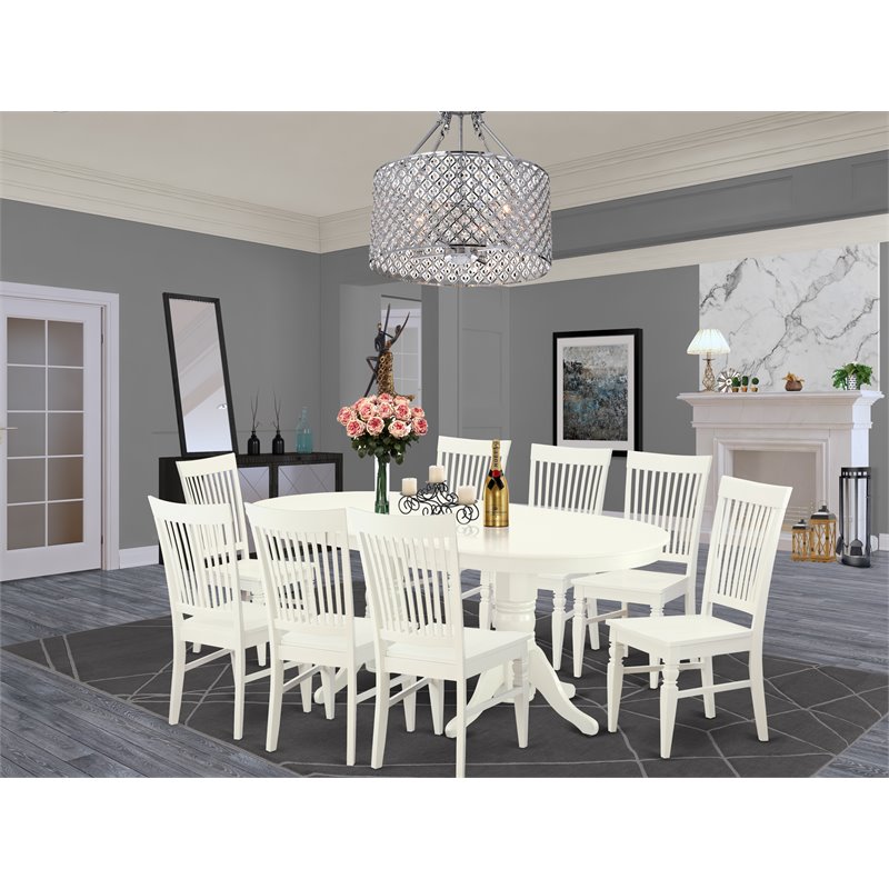 East West Furniture Vancouver 9-piece Wood Kitchen Table Set in Linen White