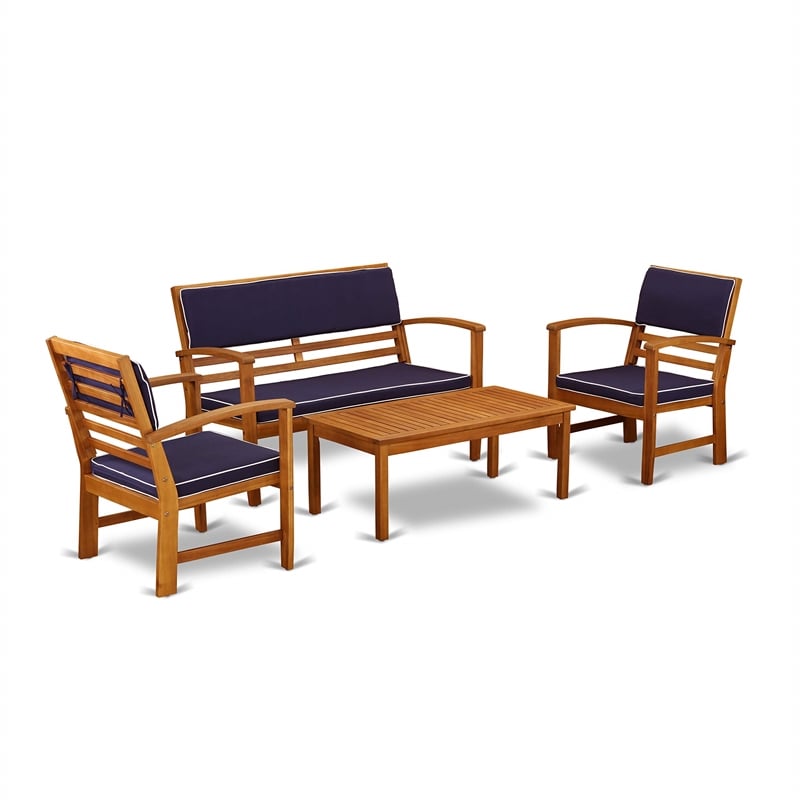 East West Furniture Coppell 4-piece Wood Patio Dining Set in Natural Oil