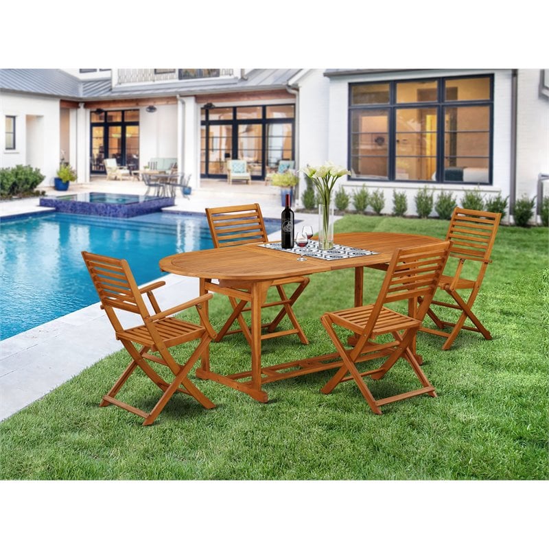 East West Furniture Beasley 5-piece Wood Patio Dining Set in Natural Oil