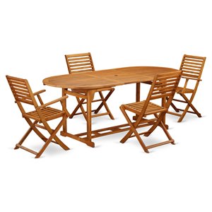 East West Furniture Beasley 5-piece Wood Patio Dining Set in Natural Oil