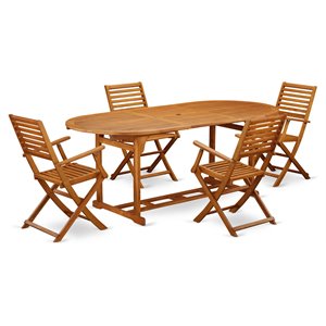East West Furniture Beasley 5-piece Wood Outdoor Dining Set in Natural Oil