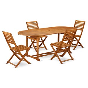 East West Furniture Beasley 5-piece Wood Patio Set in Natural Oil