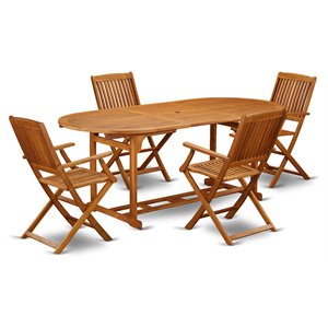 East West Furniture Beasley 5-piece Wood Backyard Set in Natural Oil