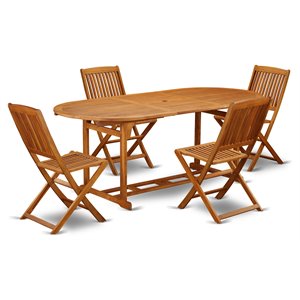 East West Furniture Beasley 5-piece Wood Patio Furniture Set in Natural Oil