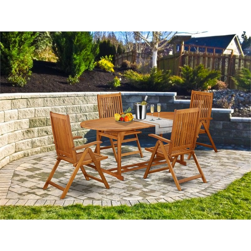 East West Furniture Beasley 5-piece Wood Outside Patio Set in Natural Oil