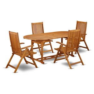 East West Furniture Beasley 5-piece Wood Outside Patio Set in Natural Oil