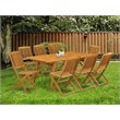 East West Furniture Denison 9-piece Wood Outdoor Table Set in Natural Oil