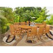 East West Furniture Denison 9-piece Wood Patio Table Set in Natural Oil