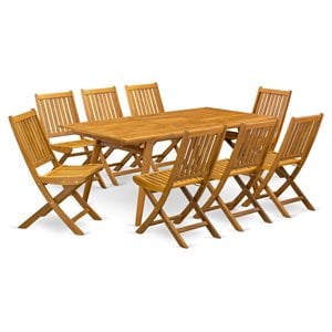 East West Furniture Denison 9-piece Wood Patio Dining Set in Natural Oil