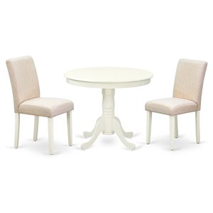 East West Furniture Antique 3-piece Dining Set with Round Table in Linen White