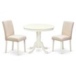 East West Furniture Antique 3-piece Dining Set with Round Table in Linen White