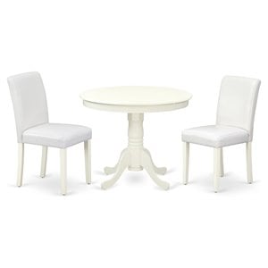 East West Furniture Antique 3-piece Wood Dinette Table Set in Linen White