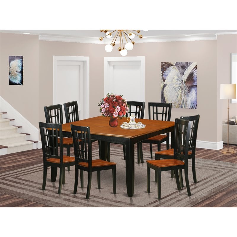 East West Furniture Parfait 9-piece Wood Kitchen Table Set in Black/Cherry