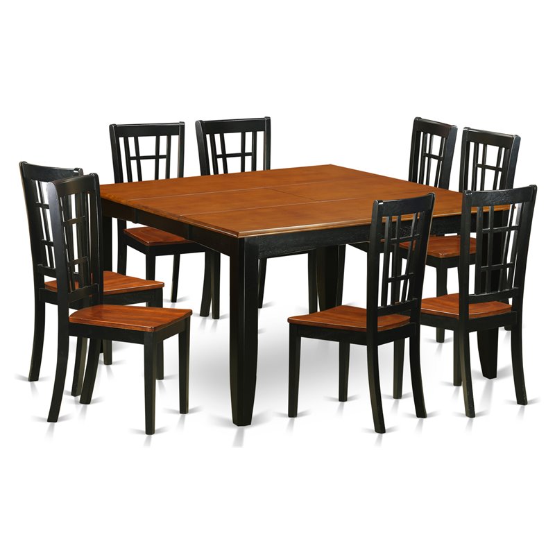 East West Furniture Parfait 9-piece Wood Kitchen Table Set in Black/Cherry