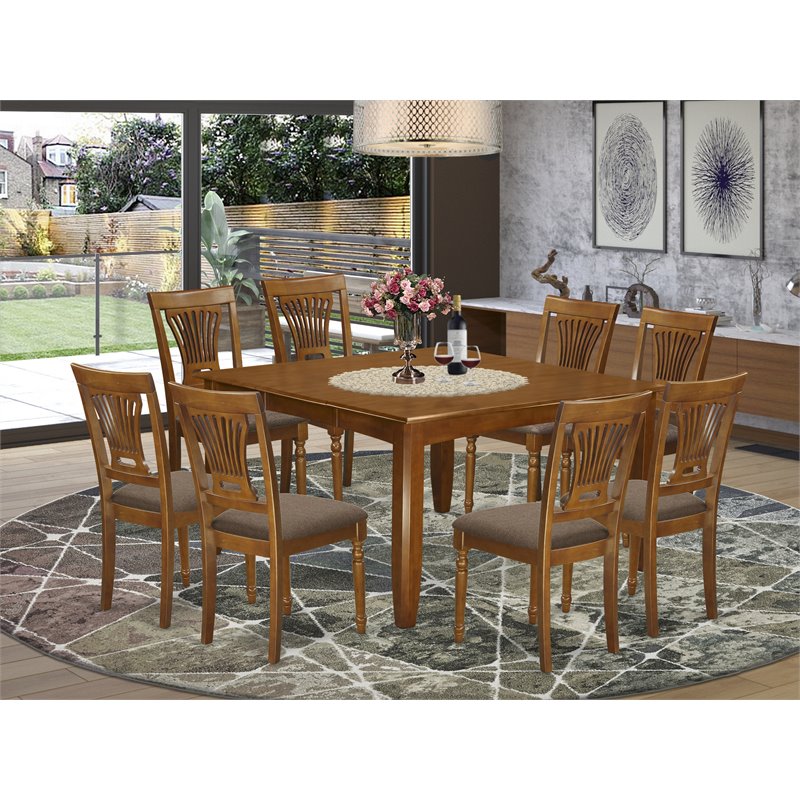 East West Furniture Parfait 9-piece Dining Set with Fabric Chairs in Brown