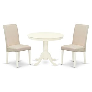 East West Furniture Antique 3-piece Wood Dining Set in Linen White/Cream