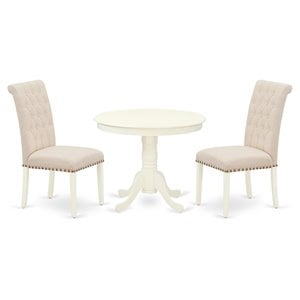 East West Furniture Antique 3-piece Wood Dining Set in Linen White/Light Beige