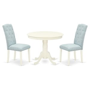 East West Furniture Antique 3-piece Wood Dining Set in Linen White/Baby Blue