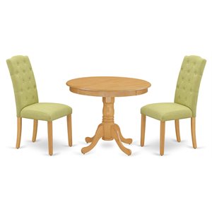 East West Furniture Antique 3-piece Wood Dining Set in Oak/Lime Green
