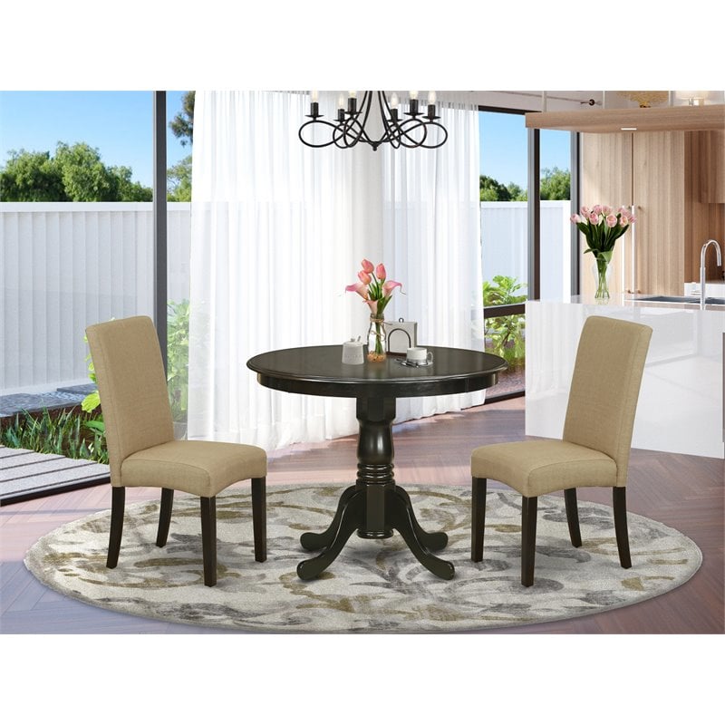 East West Furniture Antique 3-piece Dining Set with Round Table in Cappuccino