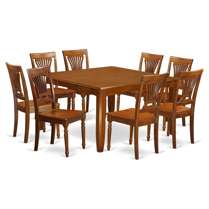 East West Furniture Parfait 9-piece Wood Dining Table and Chairs in Saddle Brown