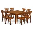East West Furniture Parfait 9-piece Wood Dining Table and Chairs in Saddle Brown