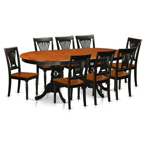 East West Furniture Plainville 9-piece Dining Set with Wood Seat in Black/Cherry