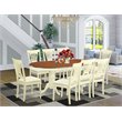 East West Furniture Plainville 9-piece Dining Set with Linen Seat in Cherry