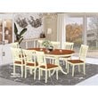East West Furniture Plainville 9-piece Dining Set with Wood Seat in Cherry