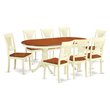 East West Furniture Plainville 9-piece Dining Set with Wood Seat in Cherry