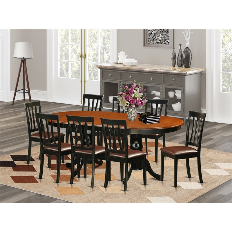 East West Furniture Plainville 9-piece Dining Set with Leather Seat in Black