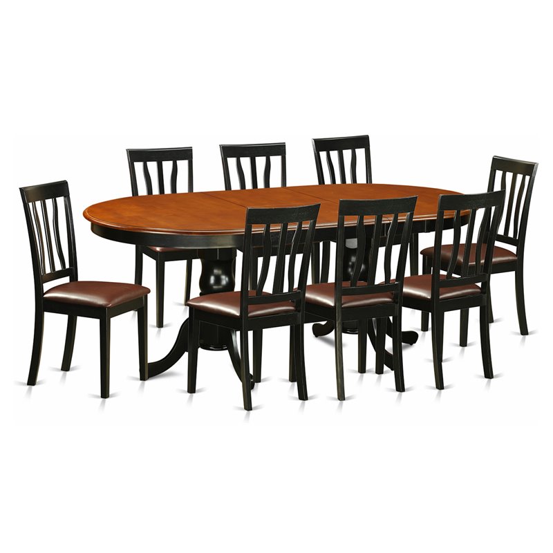 East West Furniture Plainville 9-piece Dining Set with Leather Seat in Black