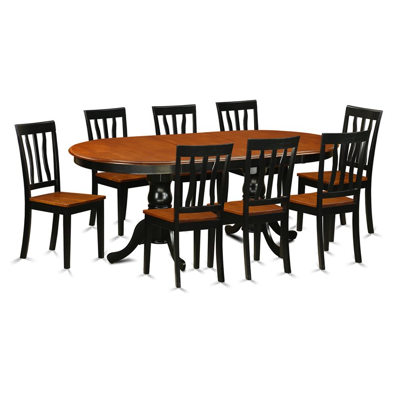 East West Furniture Plainville 9-piece Dining Set with Wood Chairs in Black