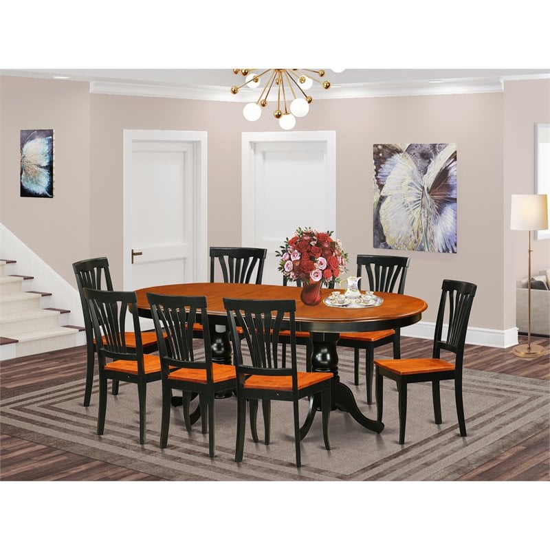 East West Furniture Plainville 9-piece Wood Dining Table Set in Black/Cherry