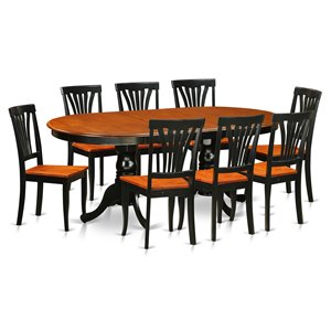 east west furniture plainville 9-piece wood dining table set in black/cherry