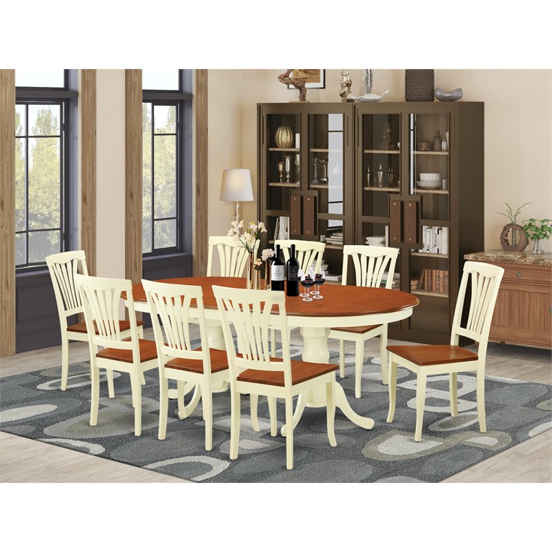 East West Furniture Plainville 9-piece Dining Table Set in Buttermilk/Cherry