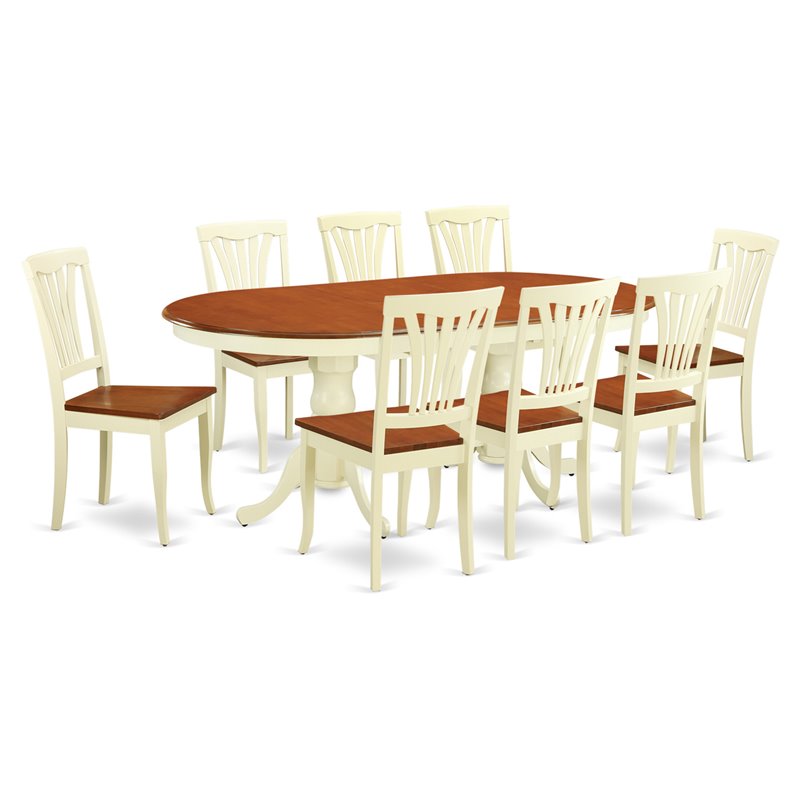East West Furniture Plainville 9-piece Dining Table Set in Buttermilk/Cherry